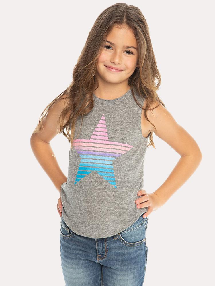 Chaser Girls' Triblend Jersey Shirttail Muscle Streaky Grey Tank - Saint Bernard