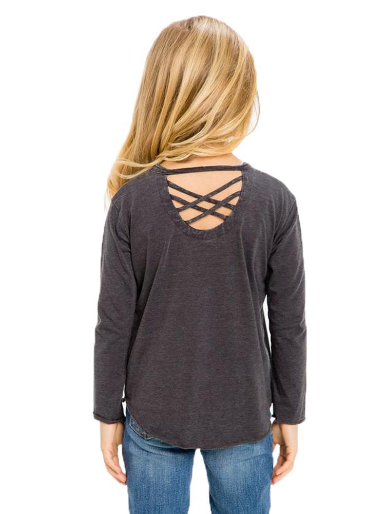 Chaser Girls' Vintage Jersey Long Sleeve Shirttail Criss Cross Back Tee