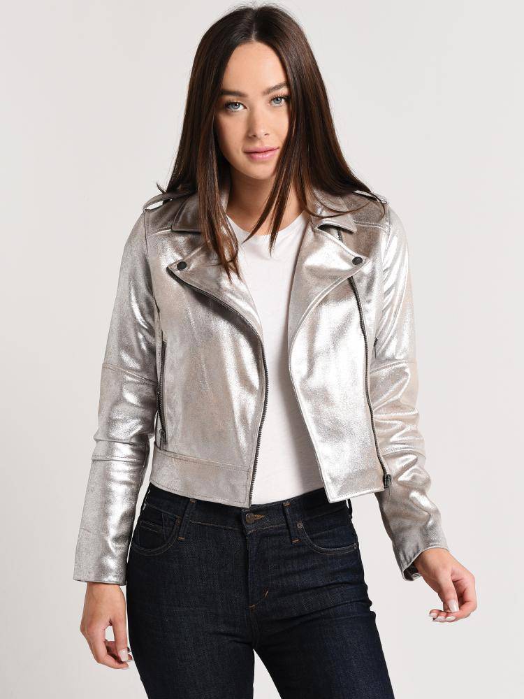 Cupcakes and Cashmere Brooklee Faux-Leather Metallic Moto Jacket - Saint Bernard