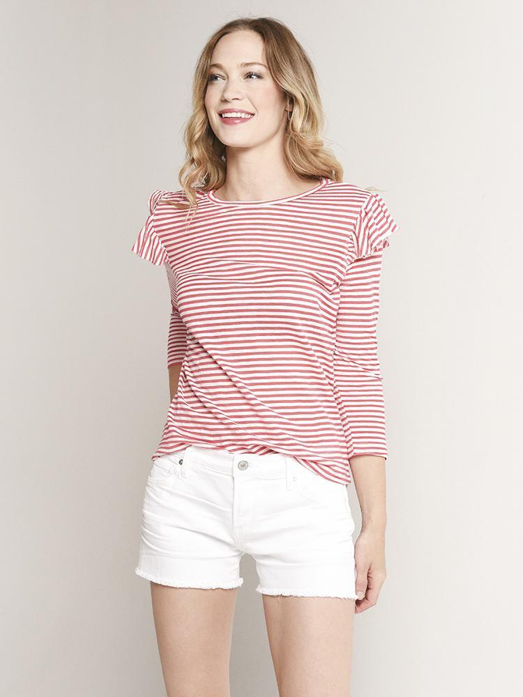 Ellison Thin Lines Ruffle Top - Saint Bernard