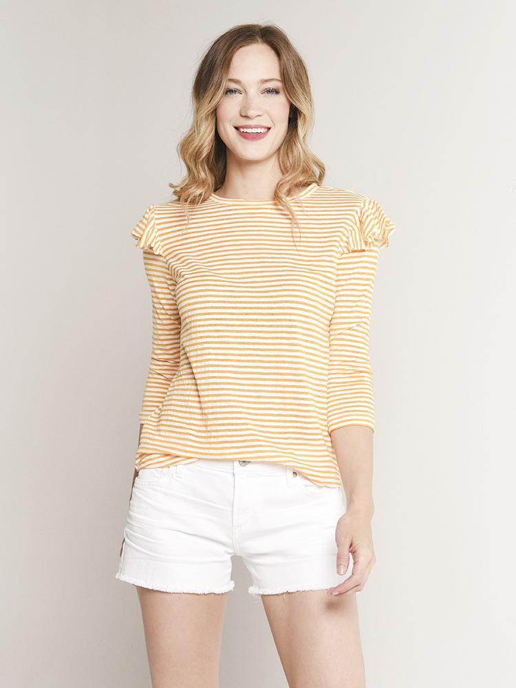 Ellison Thin Lines Ruffle Top - Saint Bernard