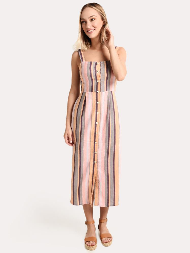 Illa Illa Striped Linen Midi Dress - Saint Bernard
