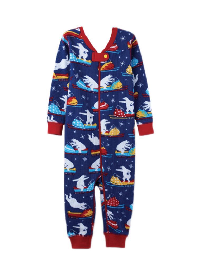 Hatley Polar Bear Snowmoblie Tricks Mini Waffle Coverall - Saint Bernard