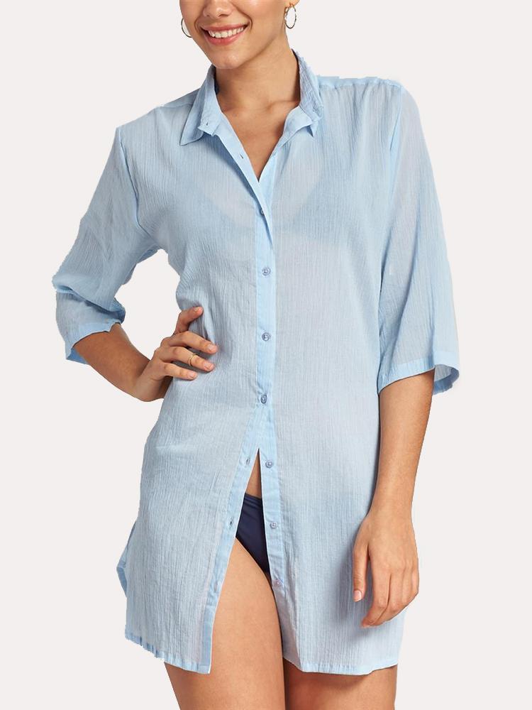 Echo Solid Crinkle Shirt Dress - Saint Bernard