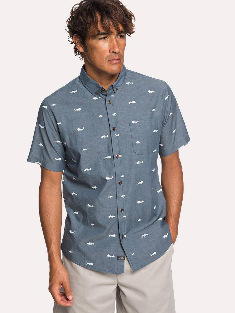 Quiksilver Men's Waterman Spun Reel Short Sleeve Shirt - Saint Bernard
