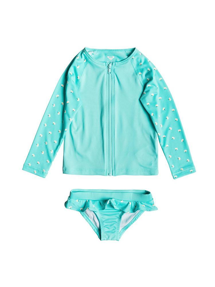 Roxy Girls' Tropical Blooms Long Sleeve Zip Lycra Rash Guard Set - Saint Bernard