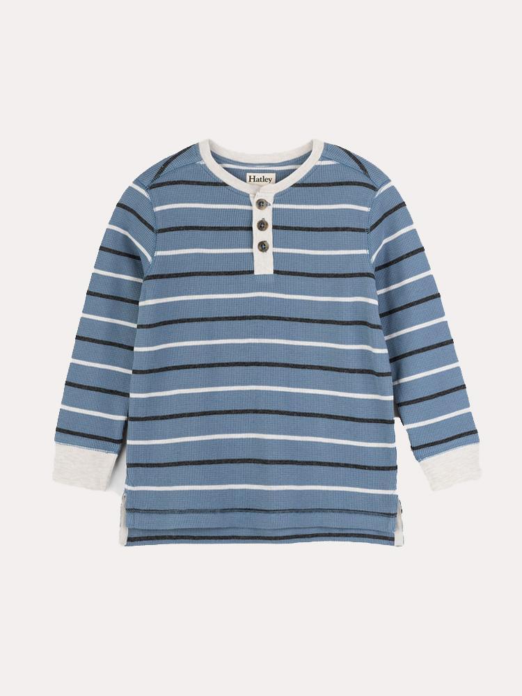 Hatley Carbon Blue Striped Waffle Henley - Saint Bernard