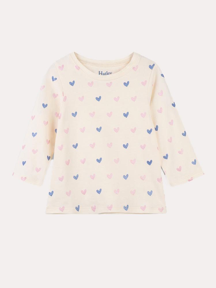Hatley Shimmer Hearts Long Sleeve Baby Tee - Saint Bernard