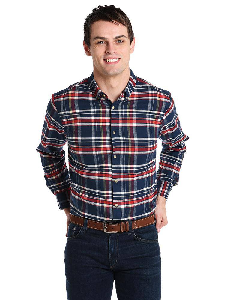 Mizzen+Main Redmond Red, Blue & White Plaid Flannel Shirt - Saint Bernard