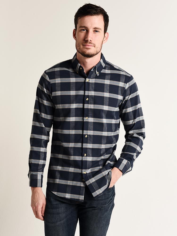 Mizzen+Main Fairview Blue & Grey Plaid Flannel Shirt