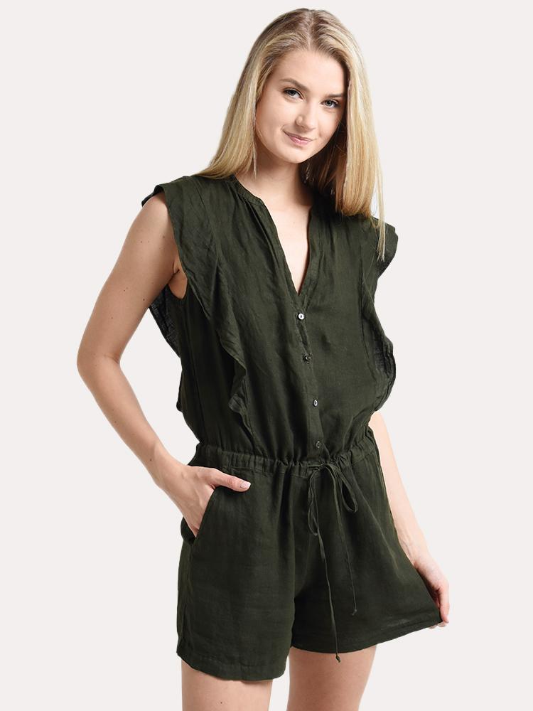 Velvet Women's Francis Woven Linen Ruffle Romper - Saint Bernard