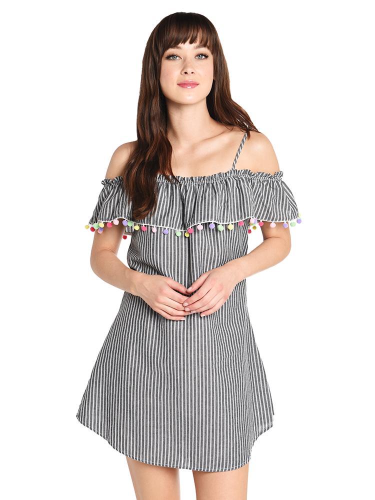 Jella C Pom Pom Stripe Dress