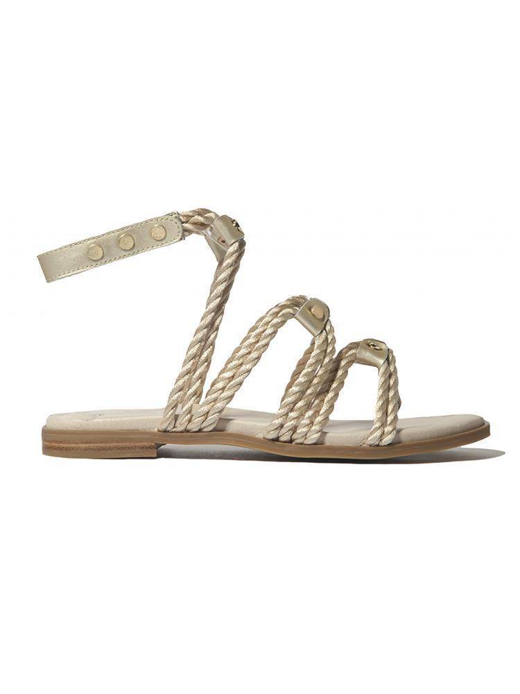 Yosi Samra Marina Frosted Metallic Leather Satin Cording Sandal - Saint Bernard