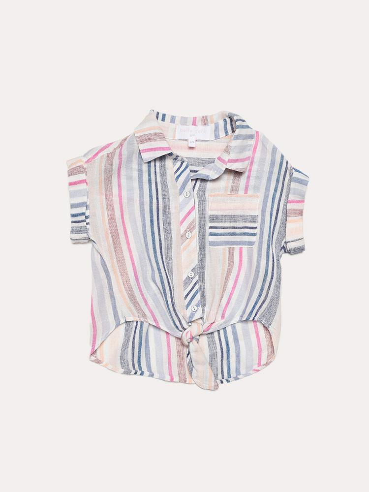 Bella Dahl Girls' Roll Sleeve Tie Front Shirt - Saint Bernard