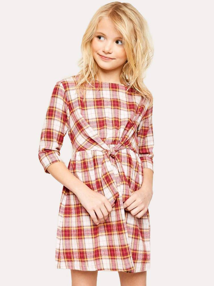Hayden Flannel Dress with Front Tie Detail - Saint Bernard