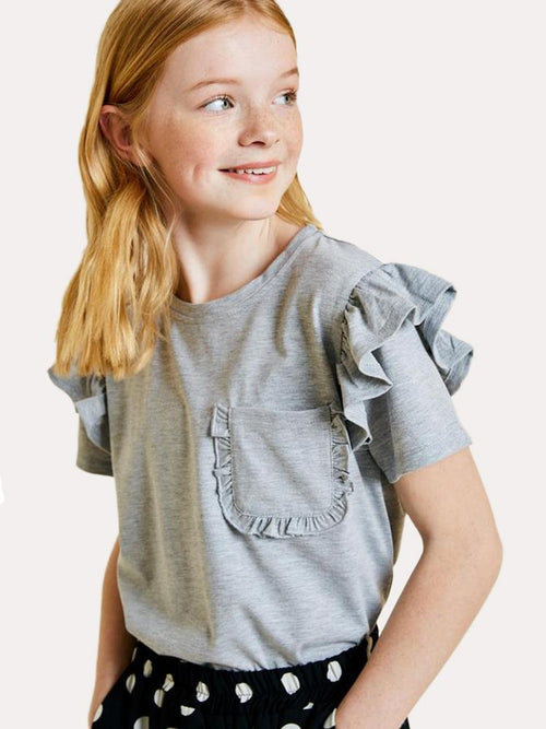 Hayden Girls' Ruffle Sleeve Pocket Tee - Saint Bernard