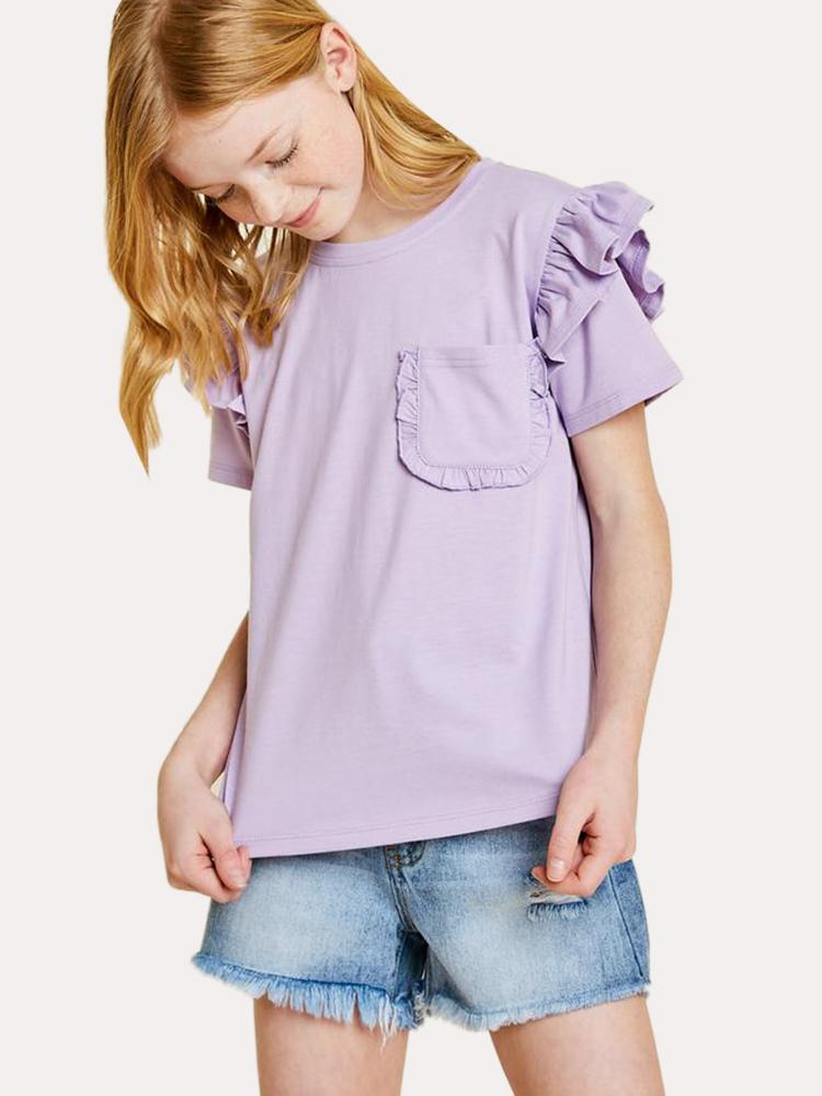 Hayden Girls' Ruffle Sleeve Pocket Tee - Saint Bernard