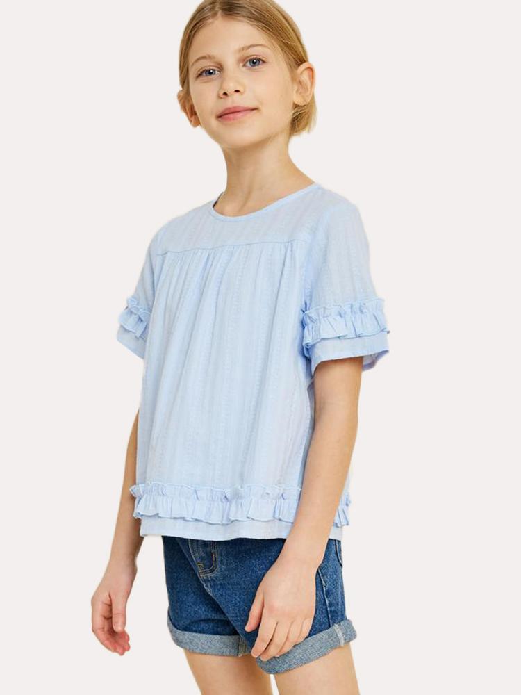 Hayden Girls' Textured Ruffle Trim Top - Saint Bernard