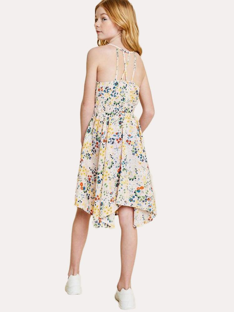 Hayden Girls' Floral Asymmetrical Cross-Back Tank Dress - Saint Bernard