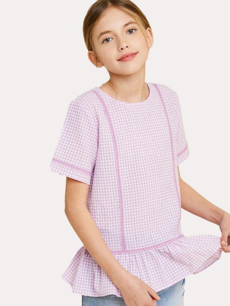 Hayden Girls' Checkered Lace Peplum Top - Saint Bernard