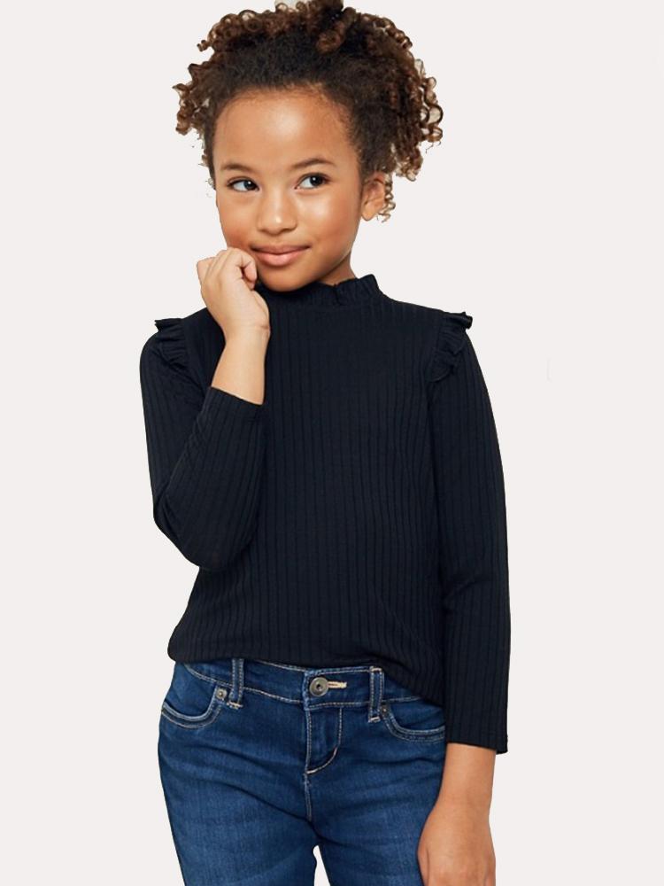 Hayden Ribbed Ruffle Mock Neck Top - Saint Bernard