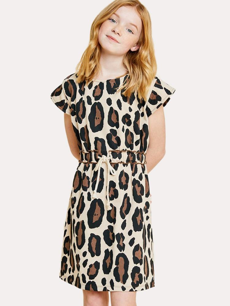 Hayden Girls' Leopard French Terry Dress - Saint Bernard