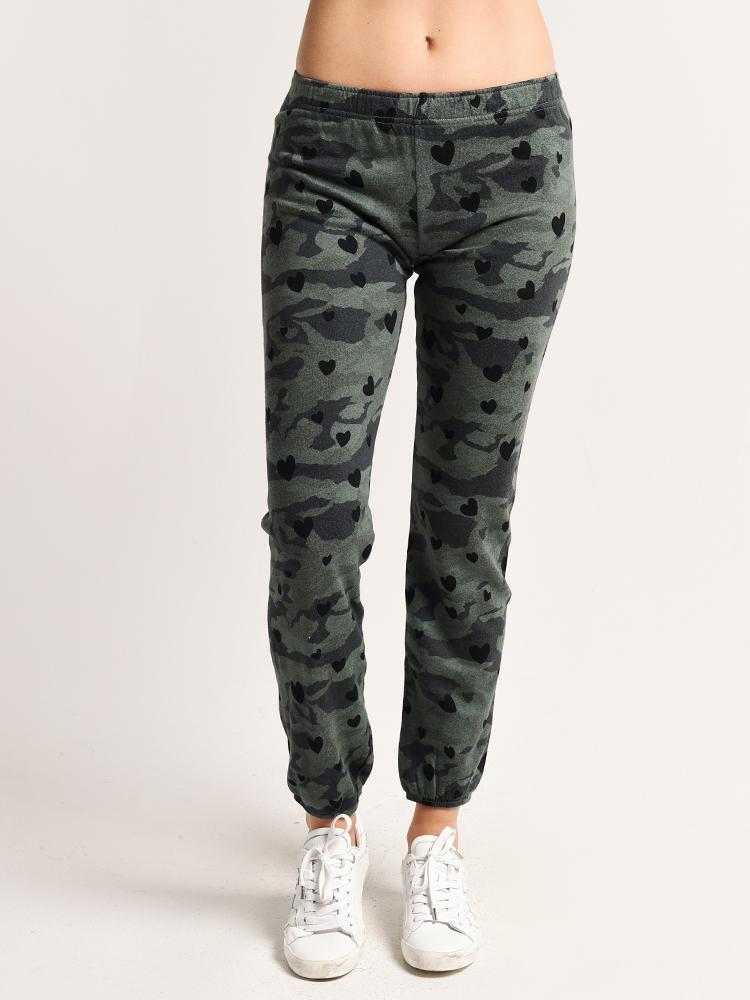 Monrow Elastic Waist Sweats with Hearts and Camo - Saint Bernard