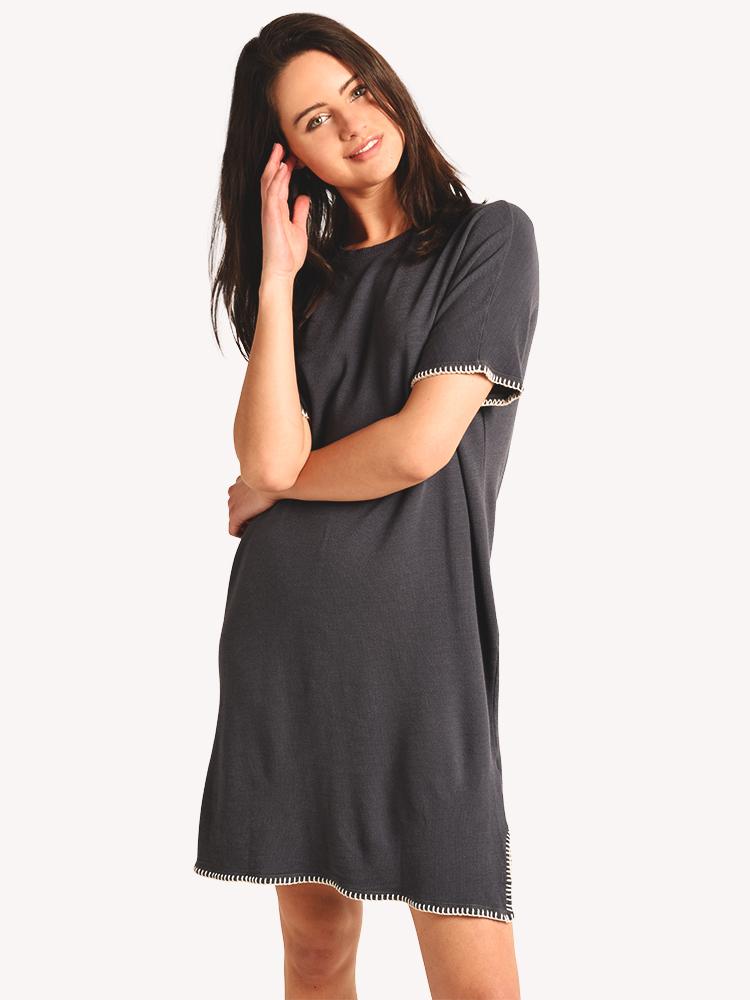 Monrow Super Soft Dress With Blanket Stitch - Saint Bernard
