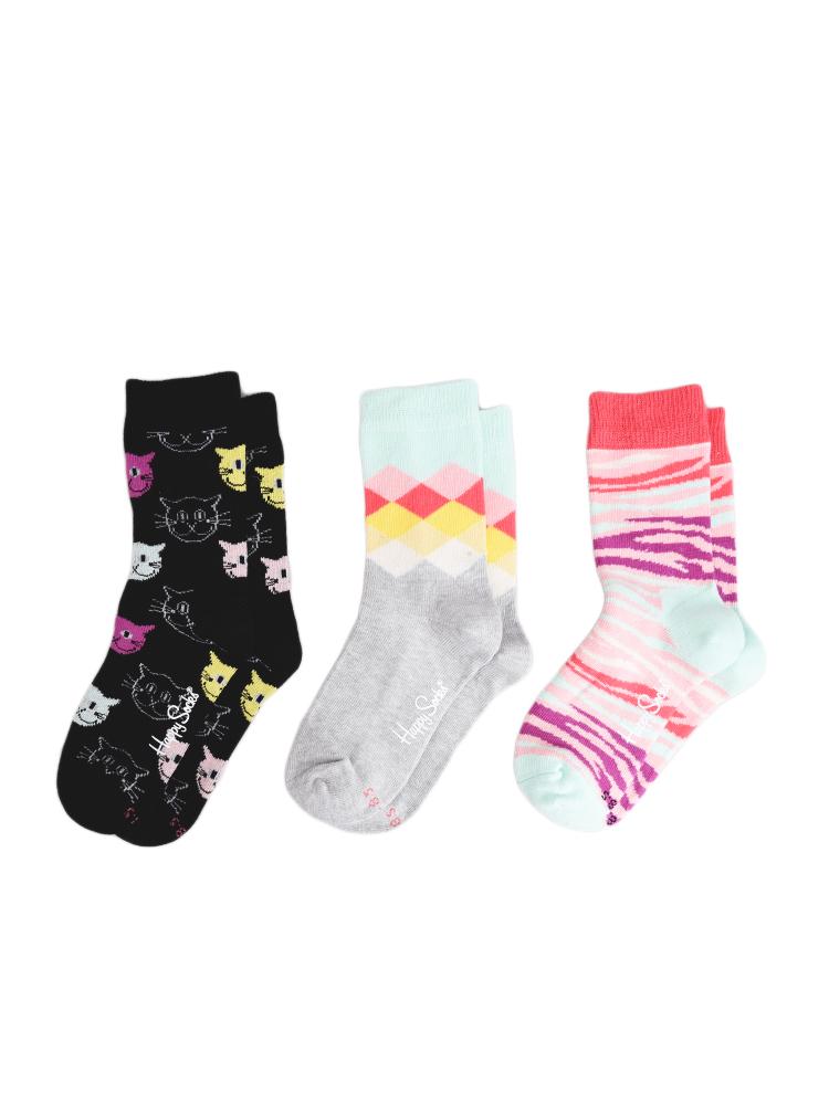 Happy Socks Kids'  3 Pack Combed Cotton Anklet Socks