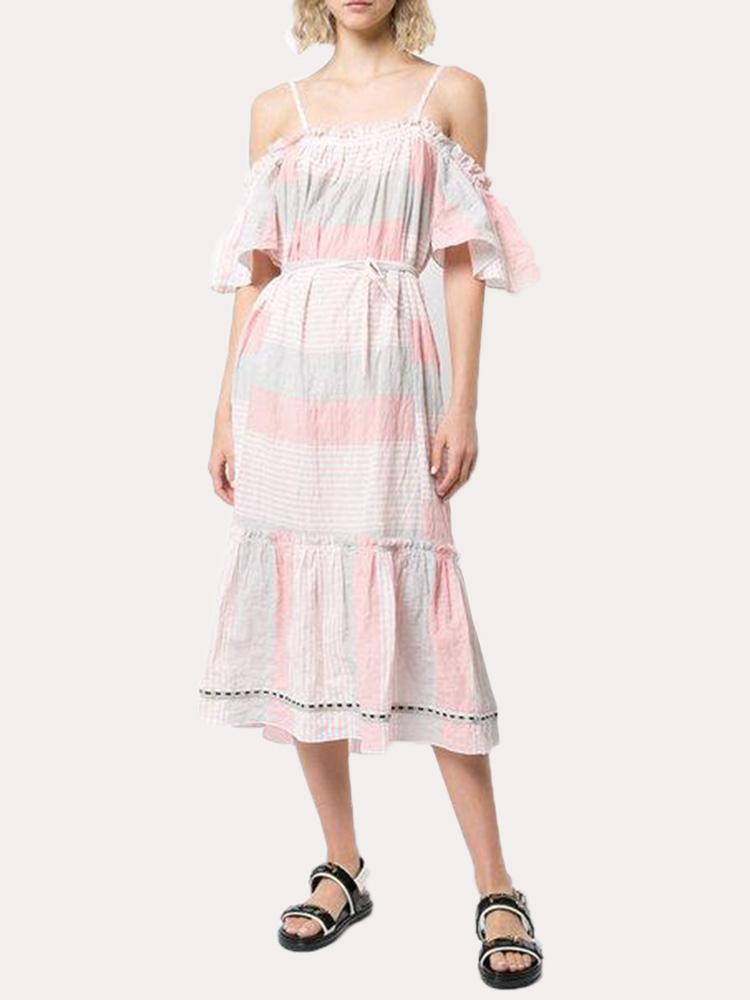 Lemlem Dera Off Shoulder Short Dress - Saint Bernard