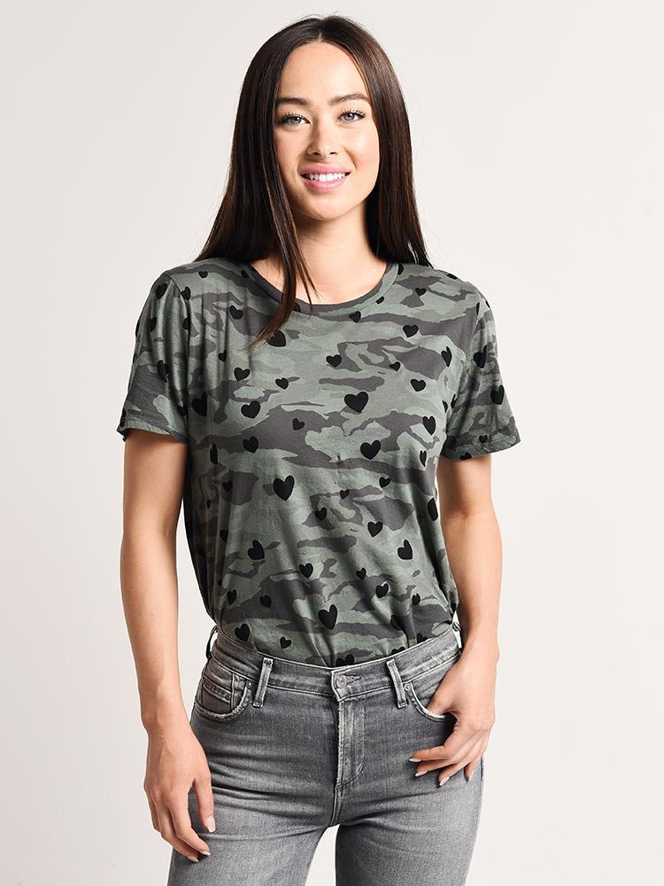 Monrow Camo Oversized Crew With Hearts - Saint Bernard