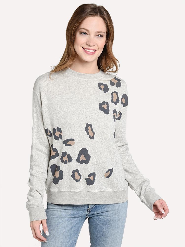 Monrow Women's Oversized Leopard Print Seamed Sweatshirt
