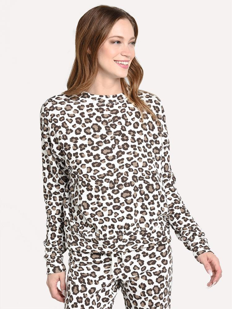 Monrow Women's Leopard Print Seamed Sweatshirt - Saint Bernard