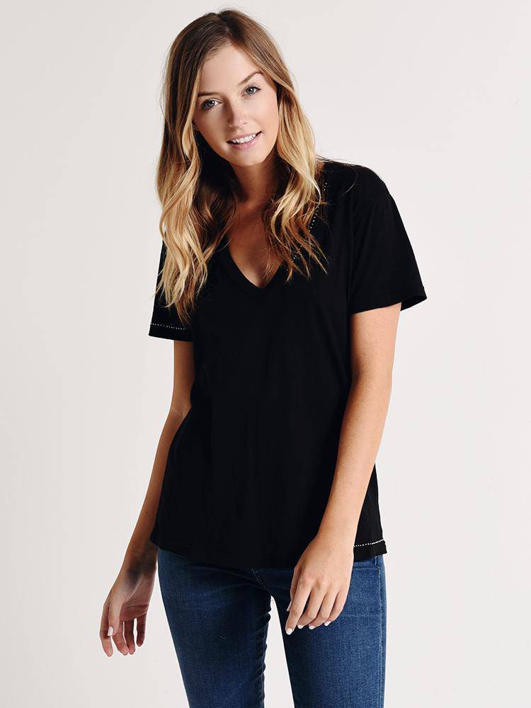 Monrow Women's V With Outline Stud Tee - Saint Bernard