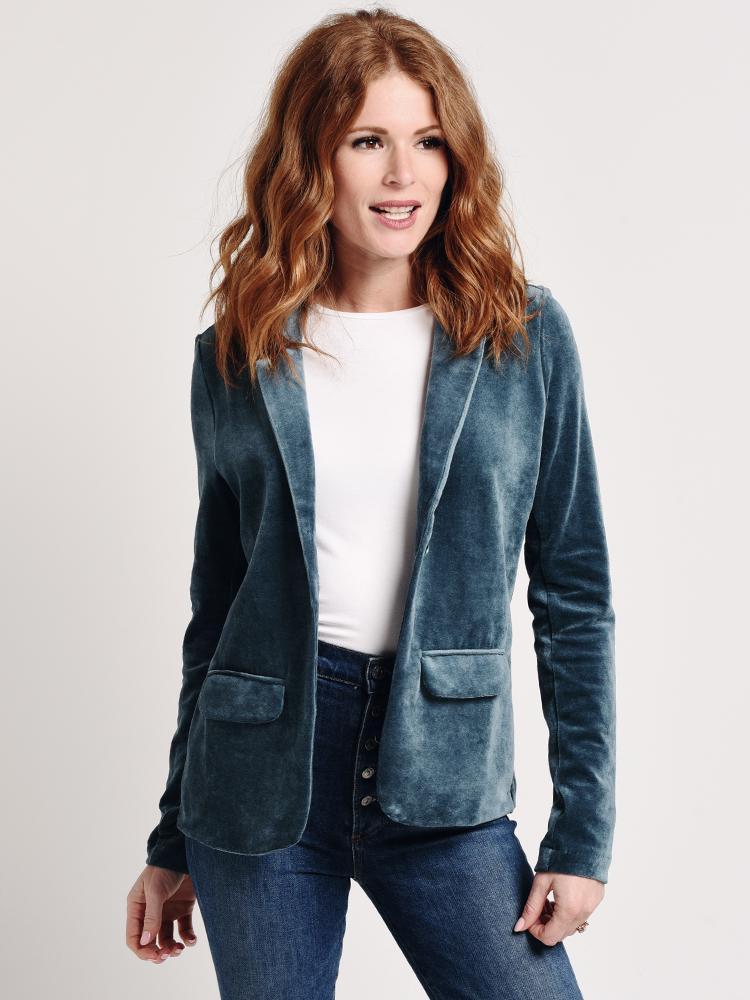 Majestic Women's Velour Long Sleeve One-Button Blazer - Saint Bernard