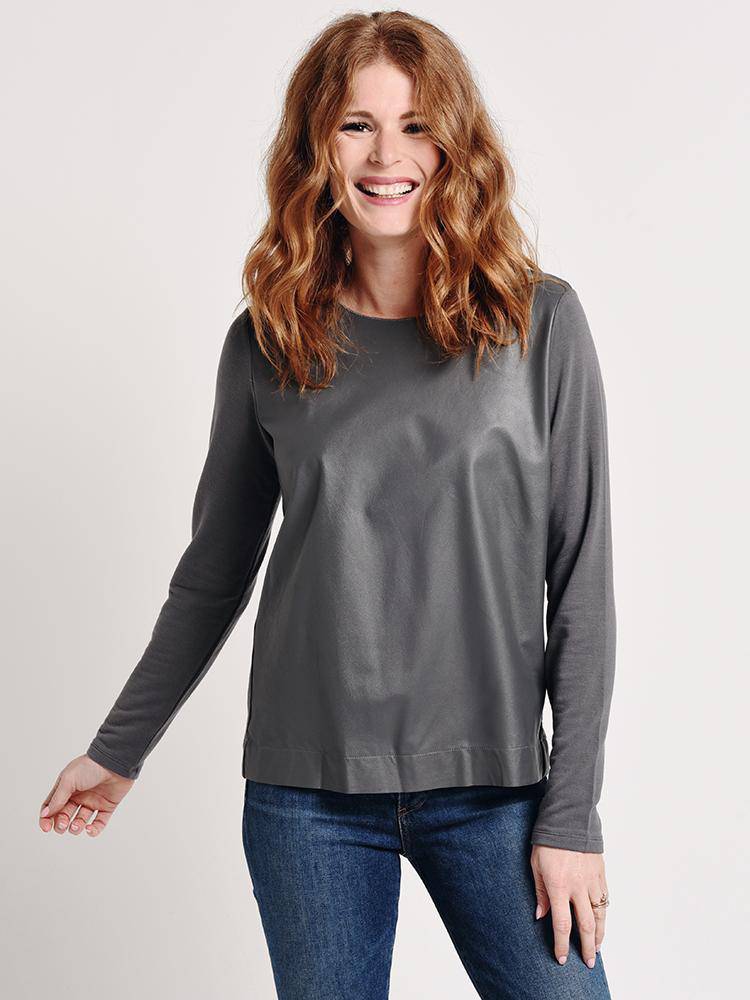 Majestic French Terry Long Sleeve Crew Neck With Leather - Saint Bernard