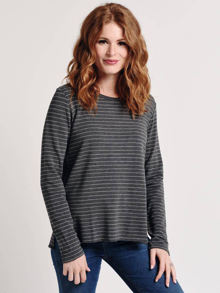 Majestic French Terry Stripe Long Sleeve Crew - Saint Bernard