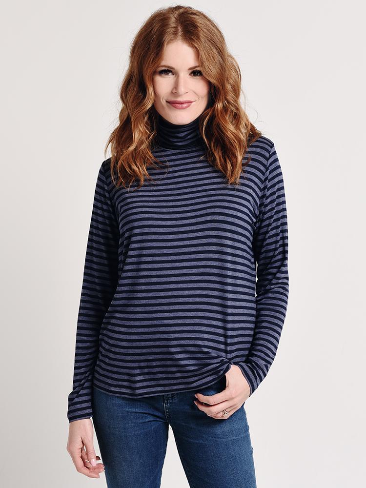 Majestic Soft Touch Stripe Long Sleeve Semi Relaxed Turtleneck