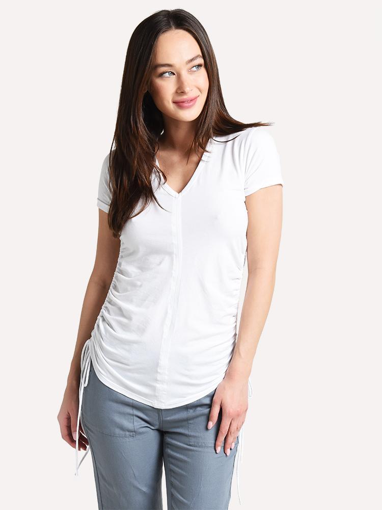 Majestic Short Sleeve V Neck Top with Ruching - Saint Bernard