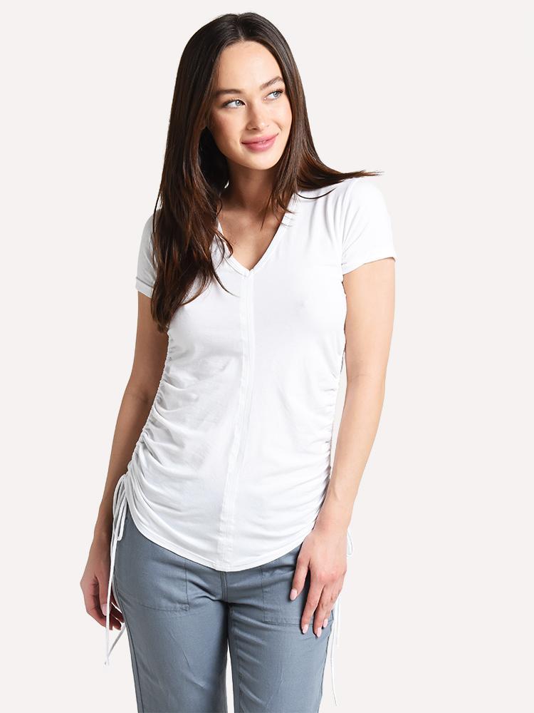 Majestic Short Sleeve V Neck Top with Ruching