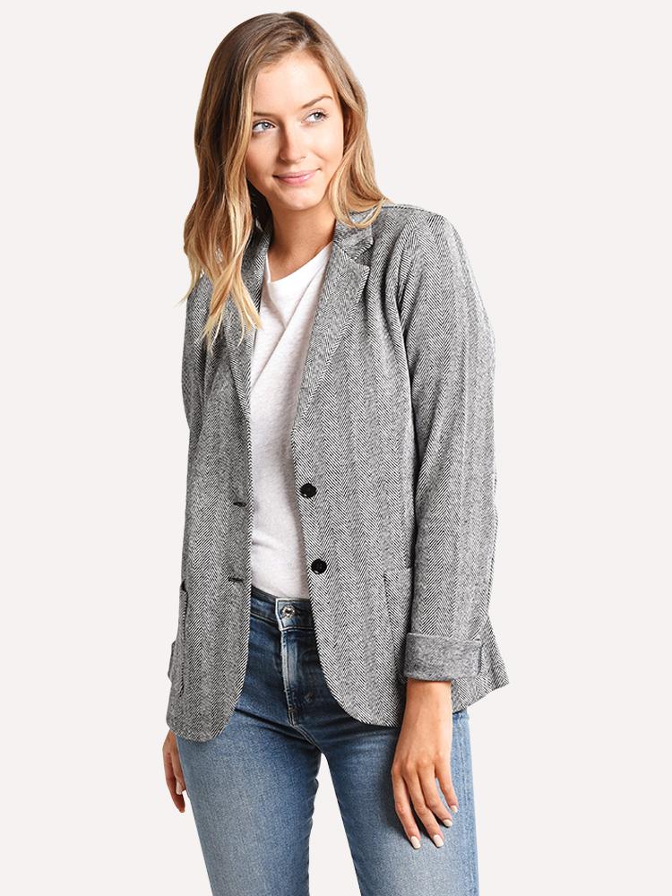 Majestic Chevron Long Sleeve Button Blazer - Saint Bernard
