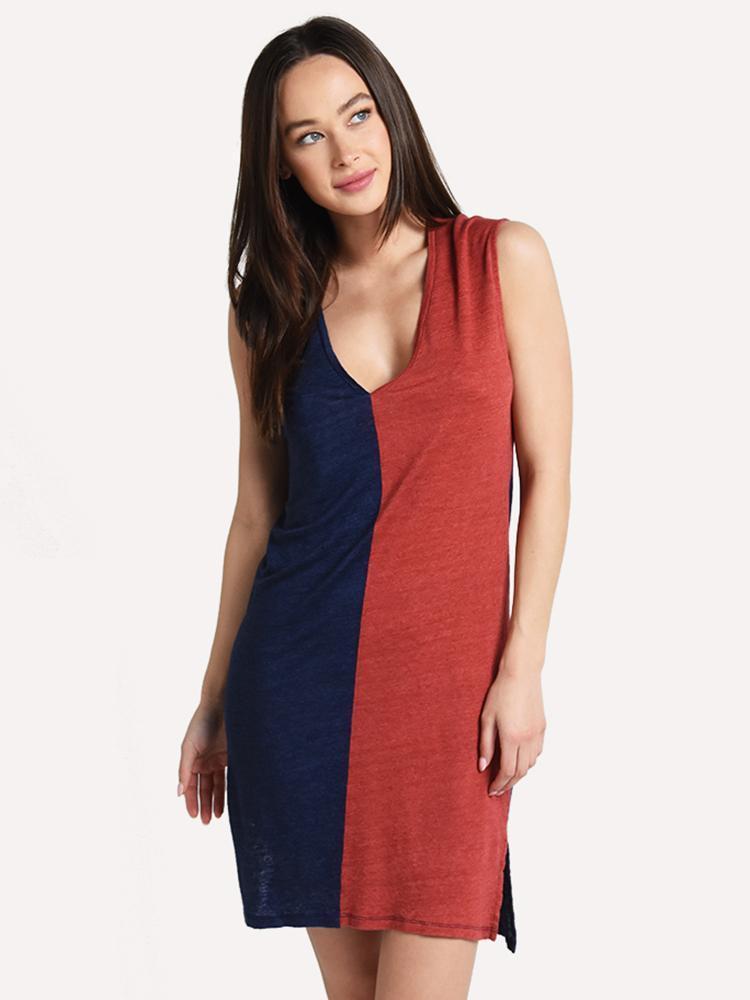 Majestic Bicolor Sleeveless V-Neck Dress - Saint Bernard