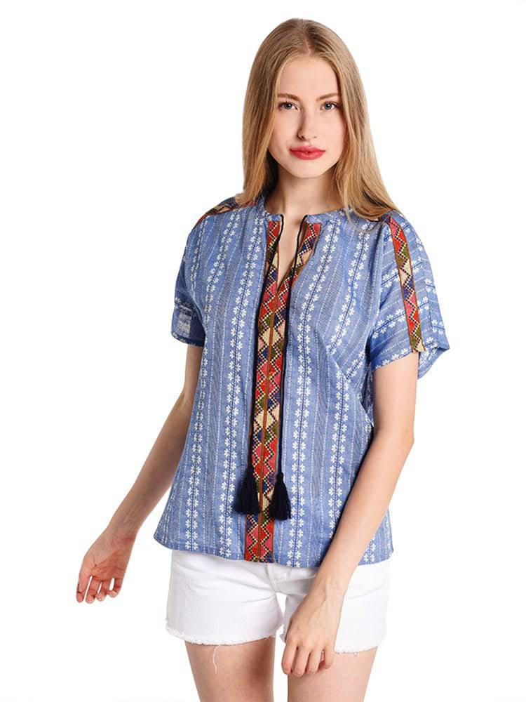 THML Short Sleeve Top With Jacquard Tape - Saint Bernard