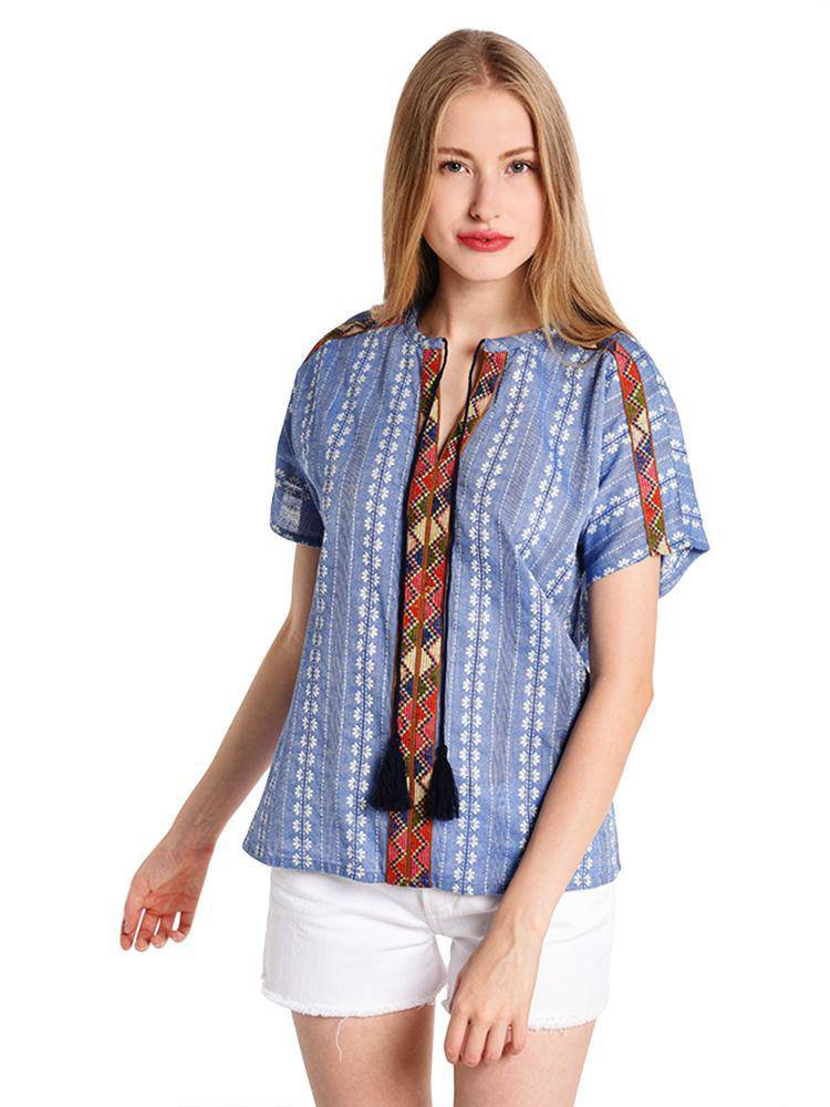 THML Short Sleeve Top With Jacquard Tape - Saint Bernard