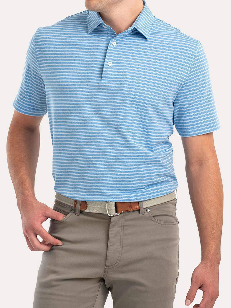 Johnnie-O  Men's Barrett Striped Prep-Performance Jersey Polo - Saint Bernard