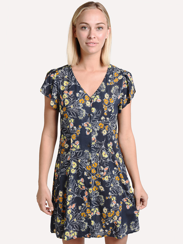 Velvet Women's Kirstan Floral Challis Short Sleeve Button-Up Dress