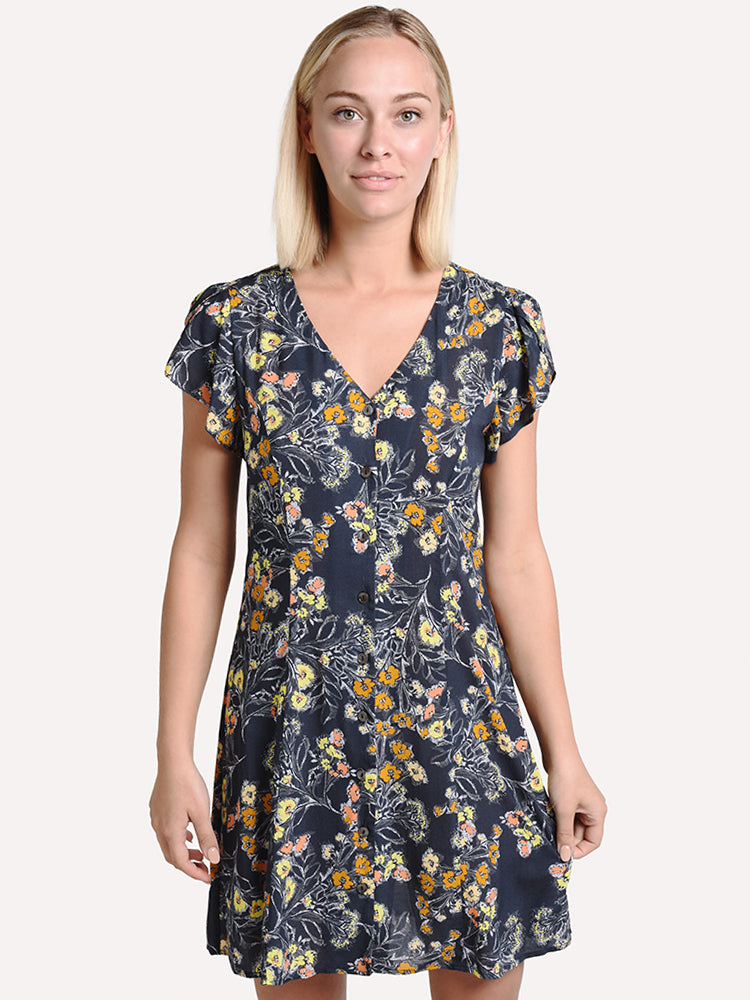 Velvet Women's Kirstan Floral Challis Short Sleeve Button-Up Dress - Saint Bernard
