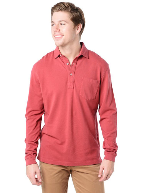 Saint Bernard Men's Vintage Garment Dyed Pique Long Sleeve Polo - Saint Bernard