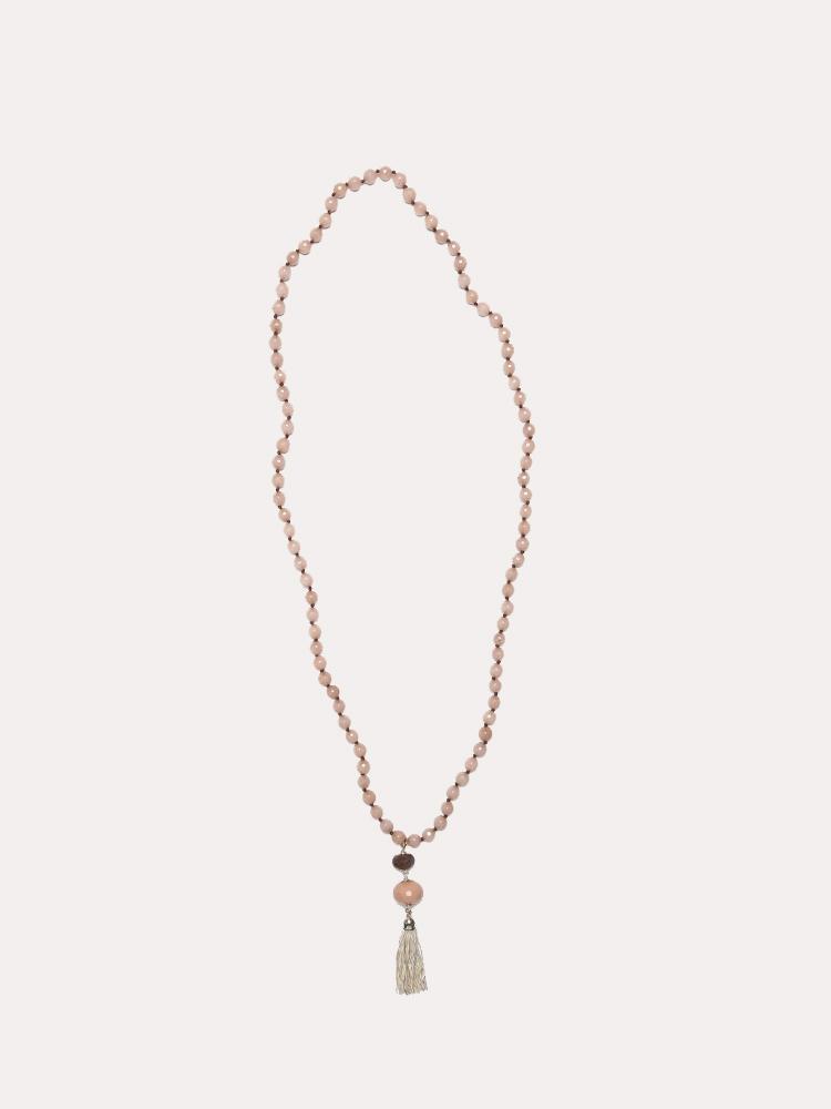 Deborah Gaspar Blush Faceted Chocolate Moonstone Sterling Silver Tassel Necklace - Saint Bernard