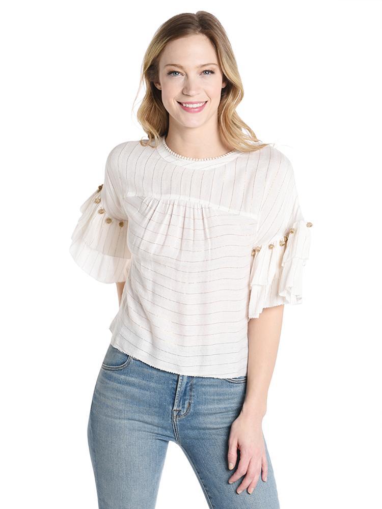Saylor Martha Gauze Ruffle Sleeve Top - Saint Bernard